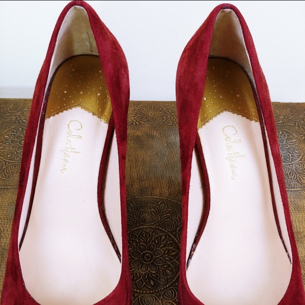 Cole Haan Ambrose Wine Suede Snake Skin Heels - Picture 7 of 8